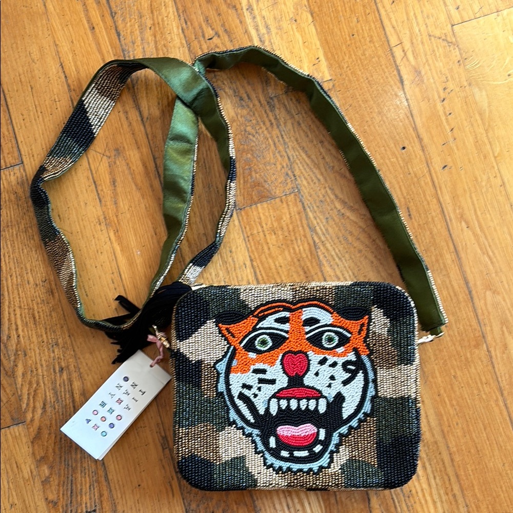 Tianany Beautiful Beaded Tiger Face Crossbody Bag